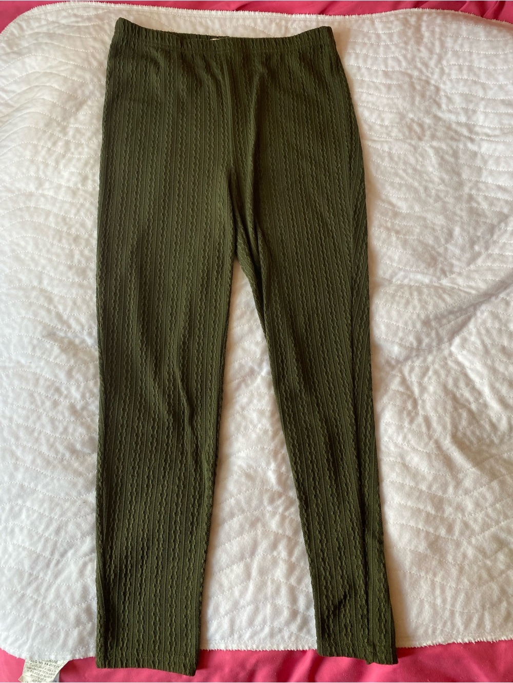 Textured Olive Green Pull-On Leggings